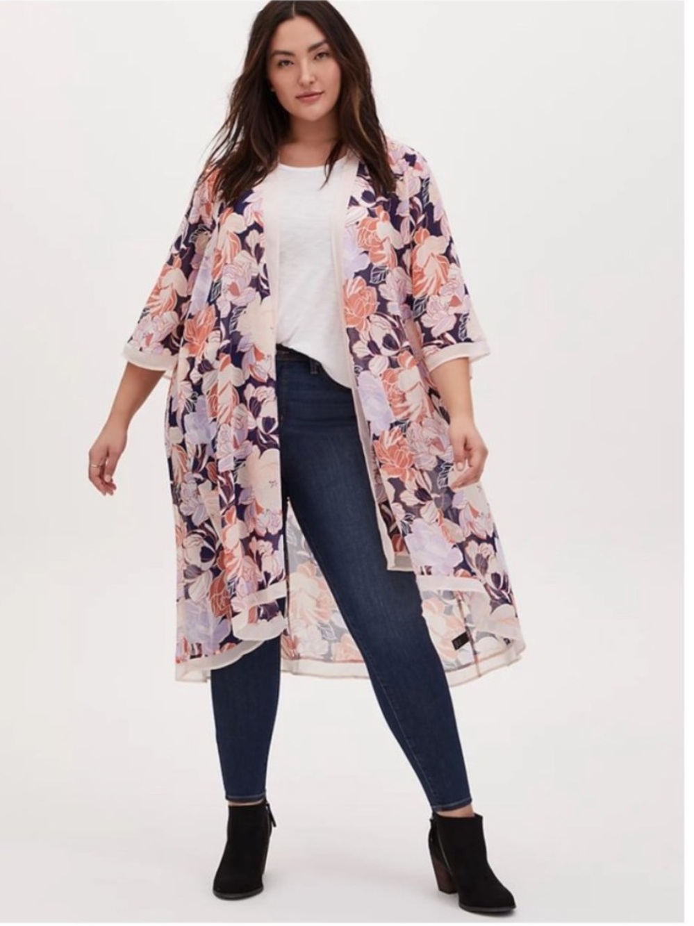 Torrid LIGHT PINK FLORAL CHIFFON HI-LO DUSTER BOHO KIMONO - Size 2 (XXL)